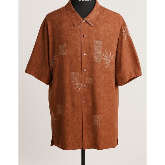 Weekender Silk Blend Hawaiian Shirt Men’s 2XL Brown Palm Leaf Aloha Resort Cruis - Picture 1 of 11